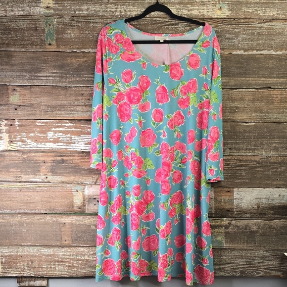 Size XL Simply Southern Floral Midi Dress - Pink and Blue - Picture 1 of 5